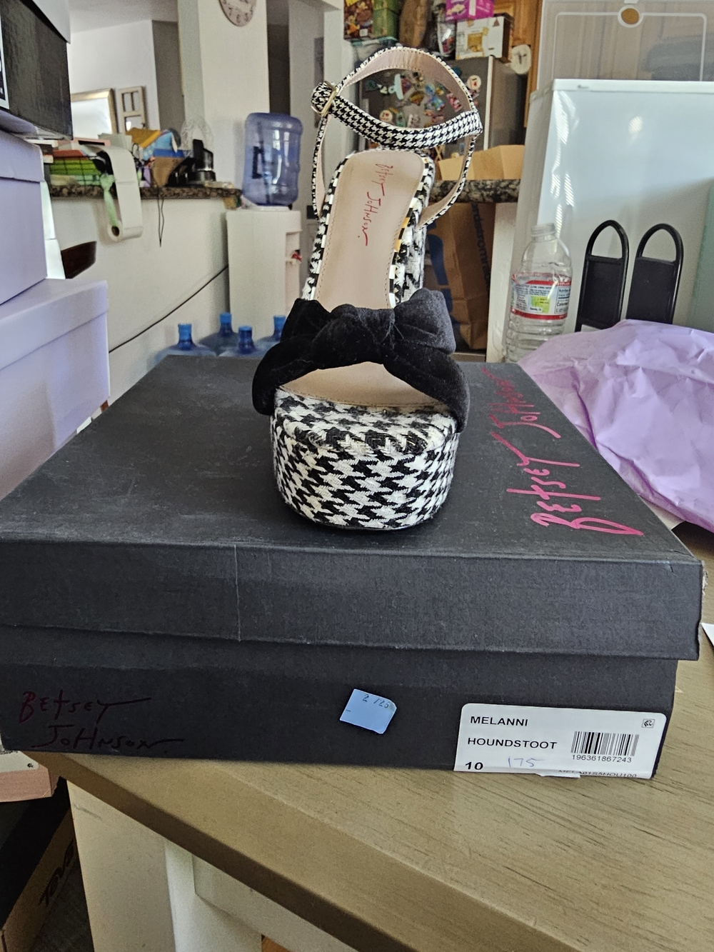 #9 Betsey Johnson Melanni Houndstooth Platform Sandal in Black and White